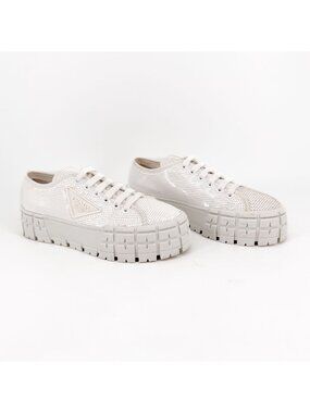 Prada White Sequin Double Wheel Platform Sneakers Size 39 US 9 Women's Low Top